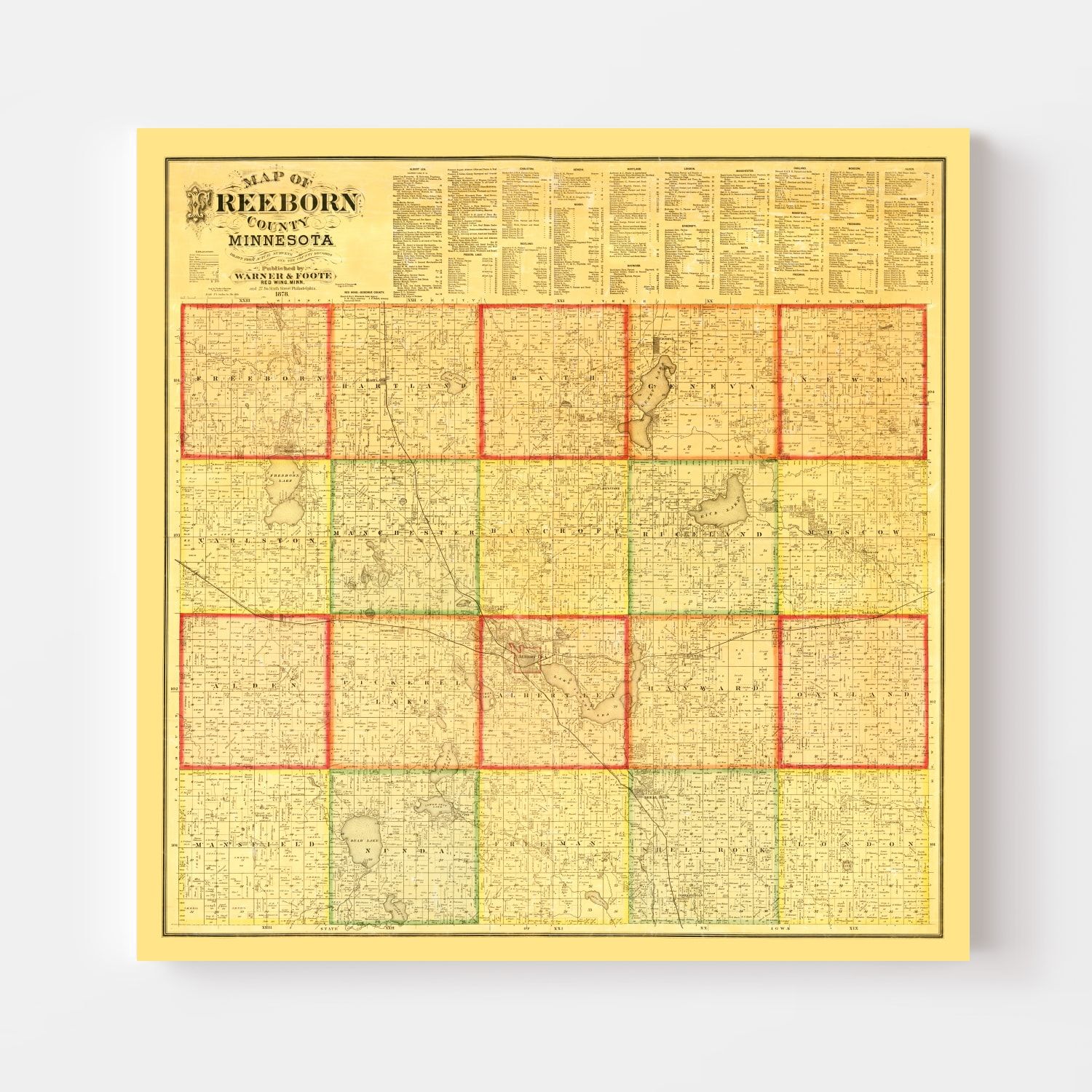 Vintage Map of Freeborn County, Minnesota 1878