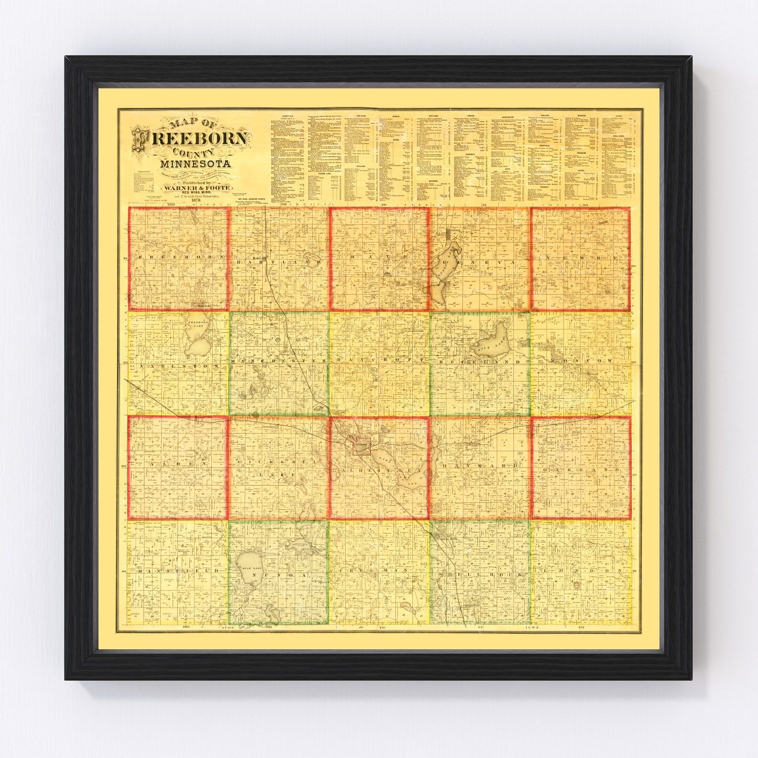 Vintage Map of Freeborn County, Minnesota 1878