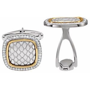 Sterling Silver & 14K Yellow Gold 1/2 CTW Natural Diamond Snake Print Cuff Links