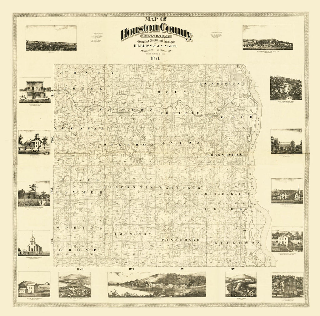 Vintage Map of Houston County, Minnesota 1871