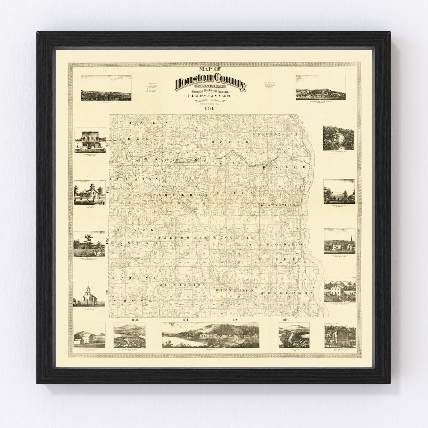 Vintage Map of Houston County, Minnesota 1871