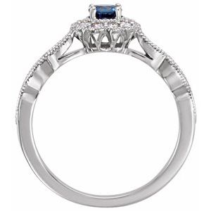 Platinum Round Natural Blue Sapphire 1/4 CTW Natural Diamond Halo-Style Ring