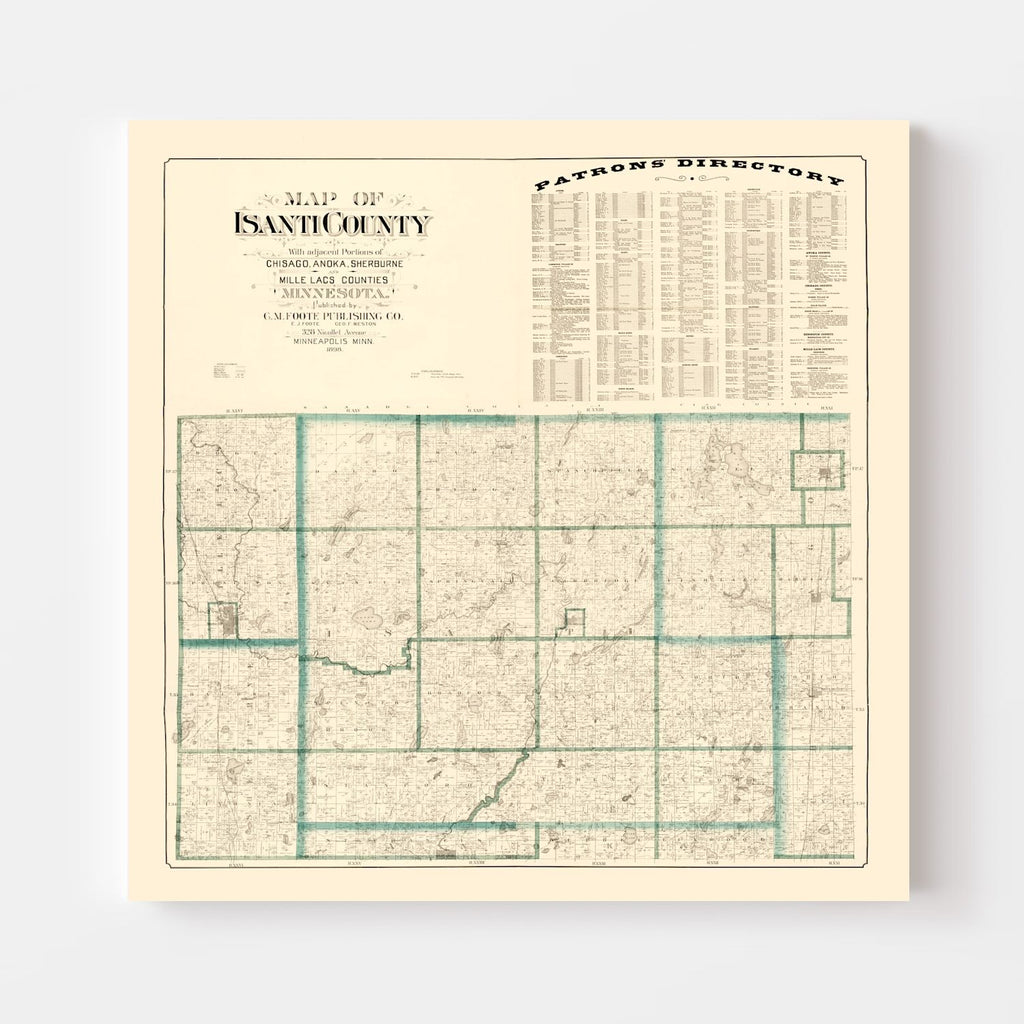 Vintage Map of Isanti County, Minnesota 1898