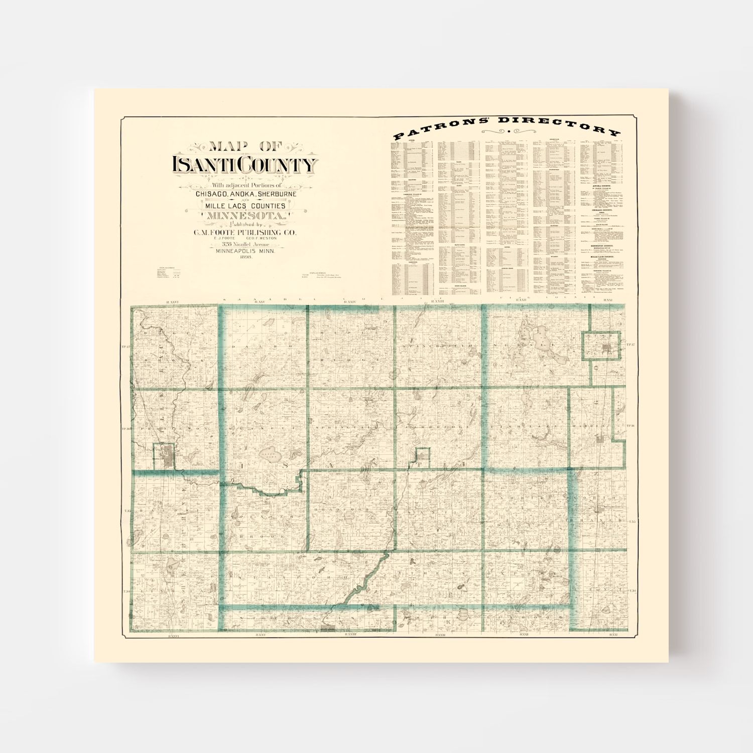 Vintage Map of Isanti County, Minnesota 1898