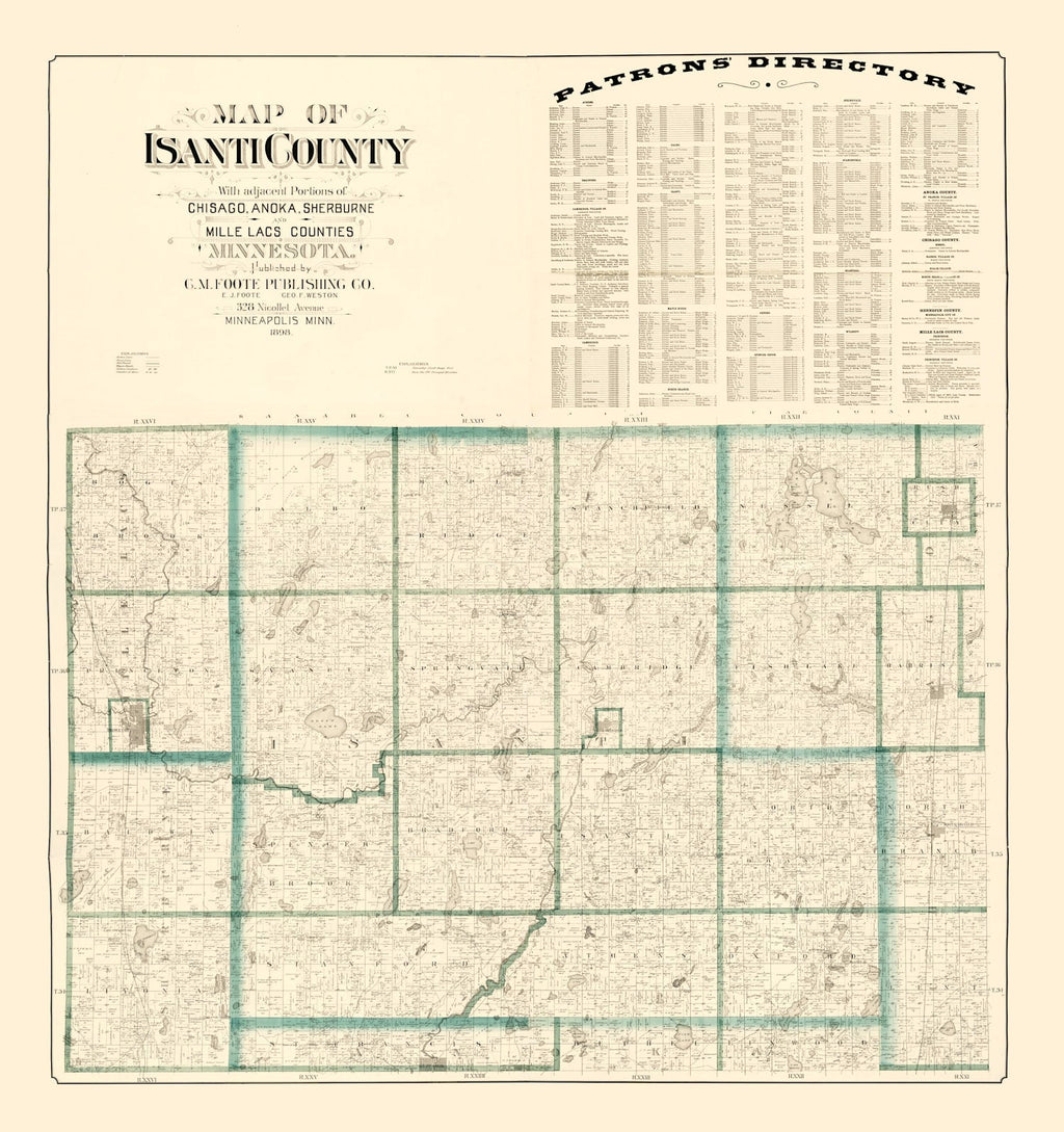 Vintage Map of Isanti County, Minnesota 1898