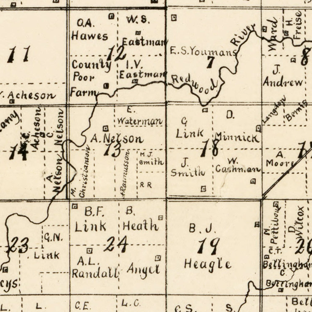 Vintage Map of Lyon County, Minnesota 1884