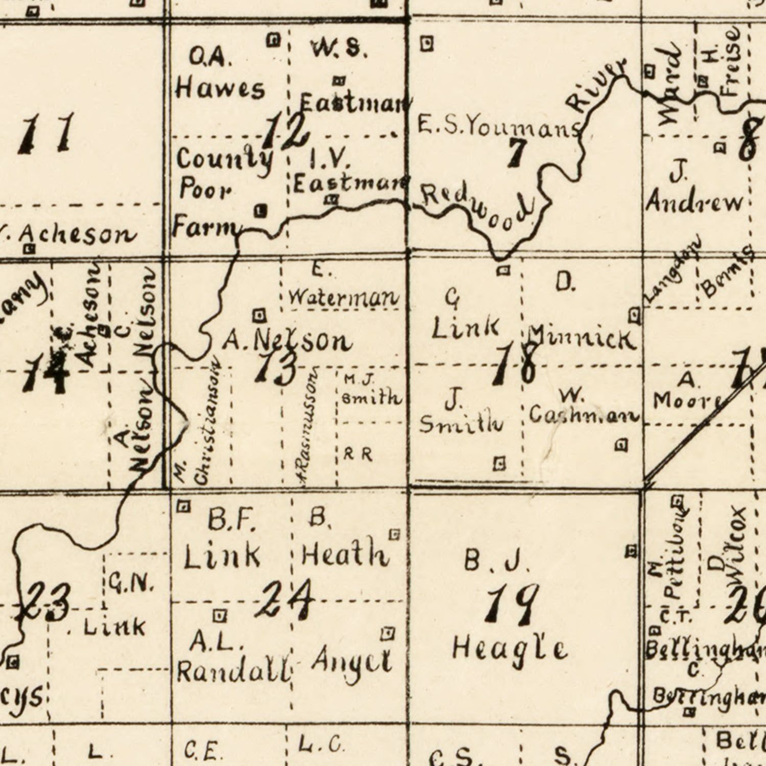 Vintage Map of Lyon County, Minnesota 1884
