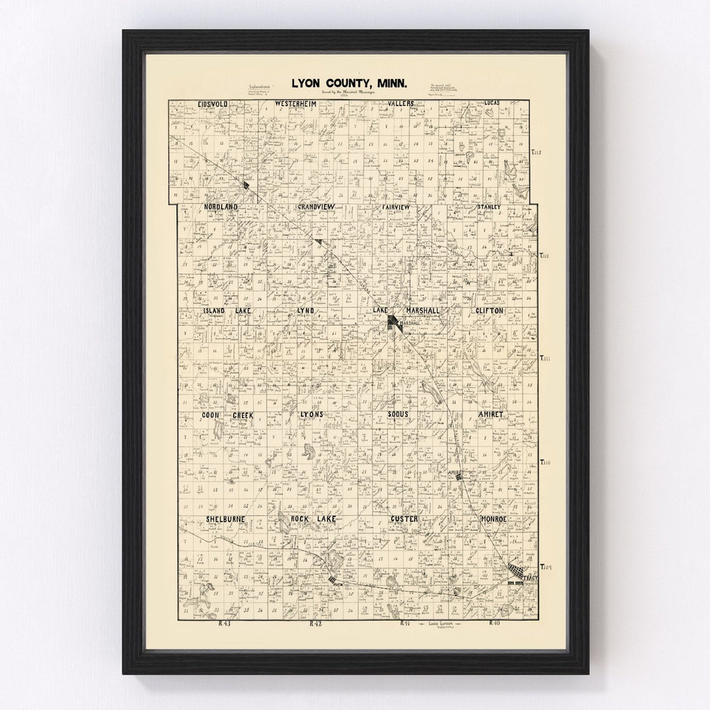 Vintage Map of Lyon County, Minnesota 1884