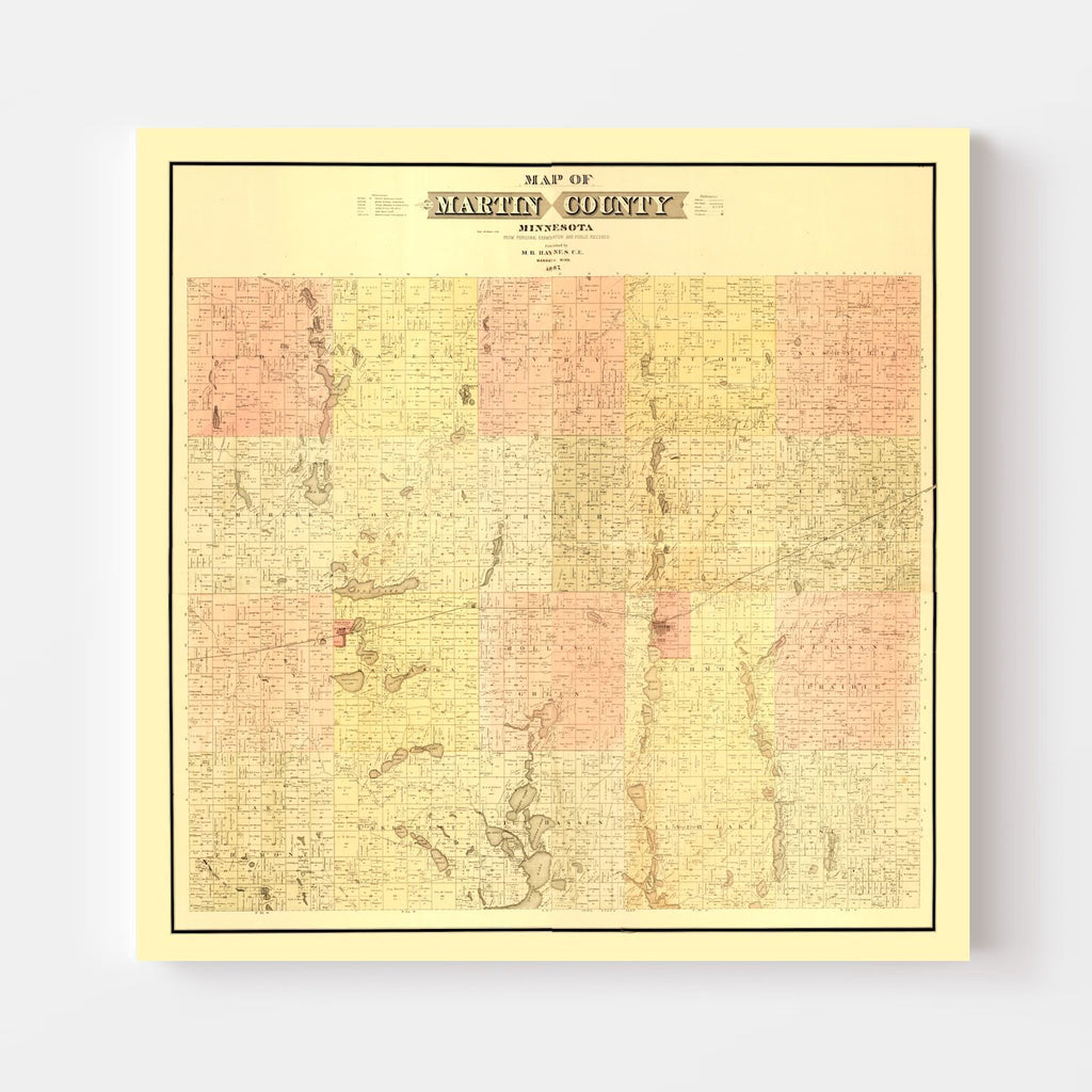 Vintage Map of Martin County, Minnesota 1887