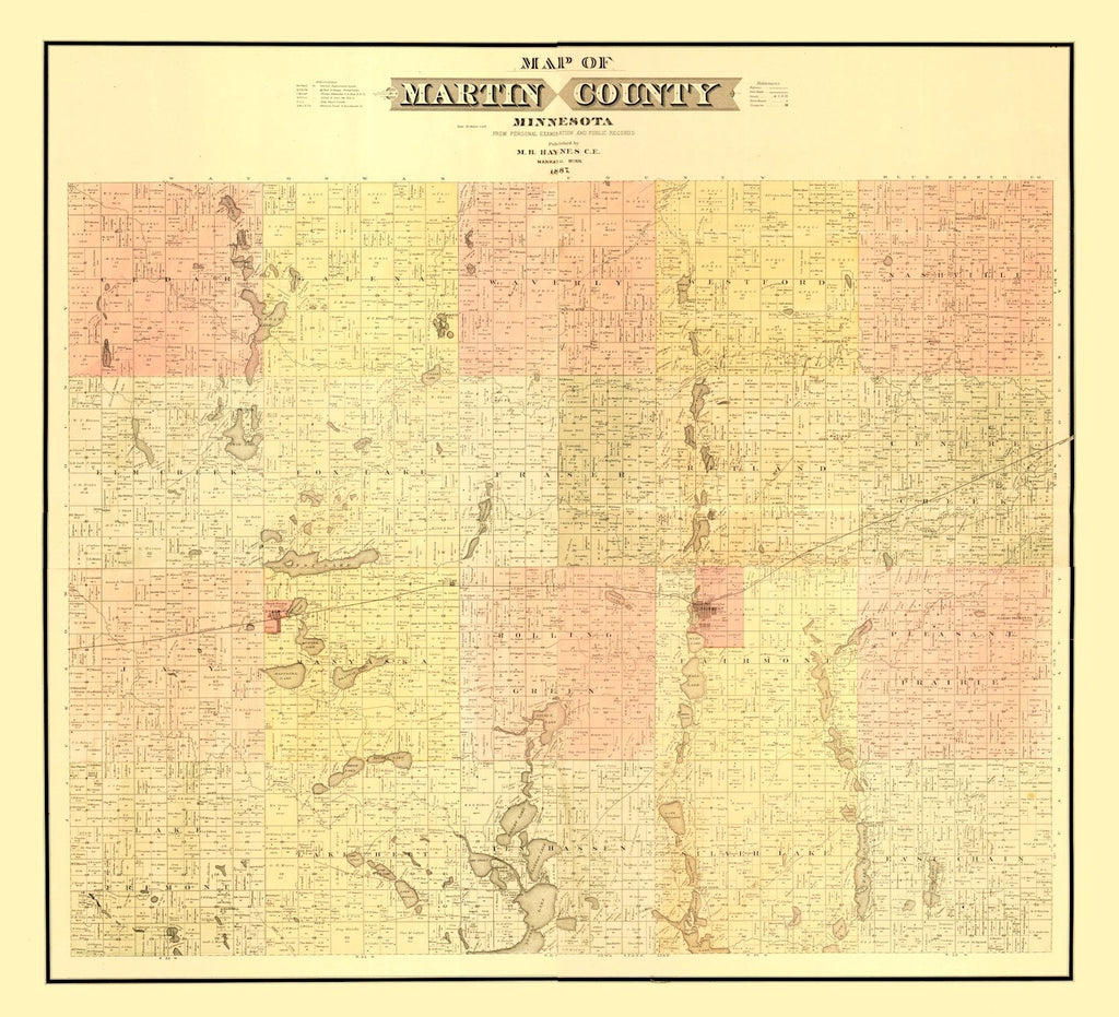 Vintage Map of Martin County, Minnesota 1887