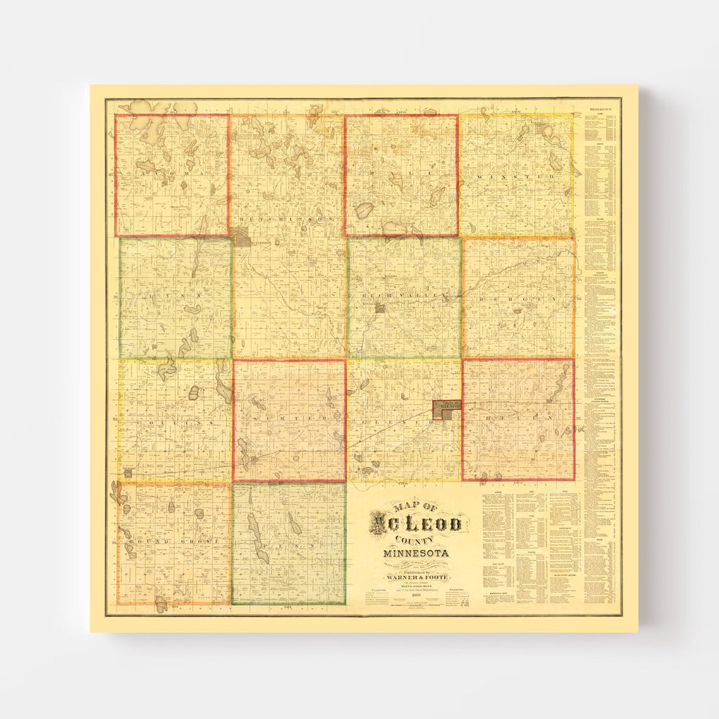 Vintage Map of McLeod County, Minnesota 1880
