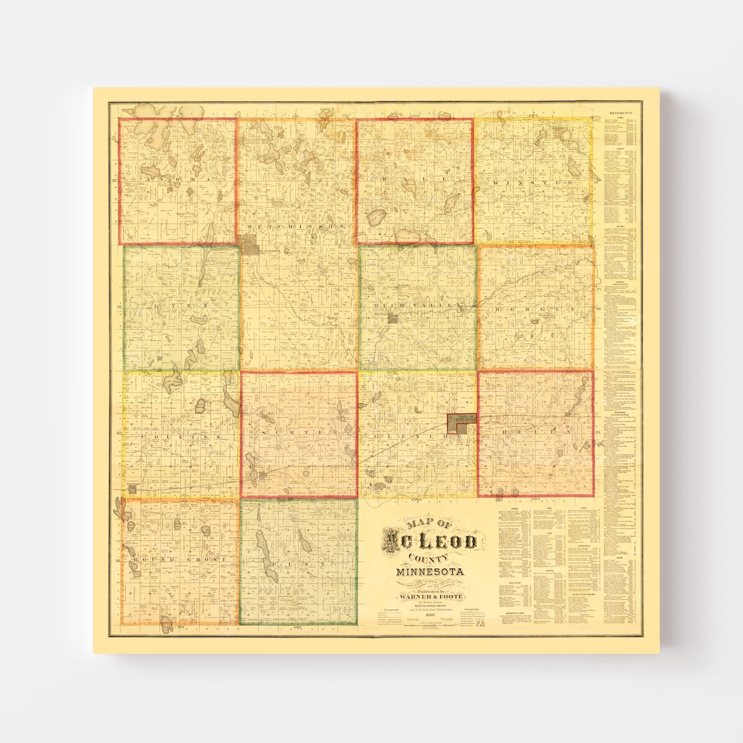Vintage Map of McLeod County, Minnesota 1880