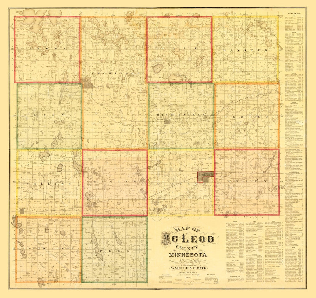 Vintage Map of McLeod County, Minnesota 1880