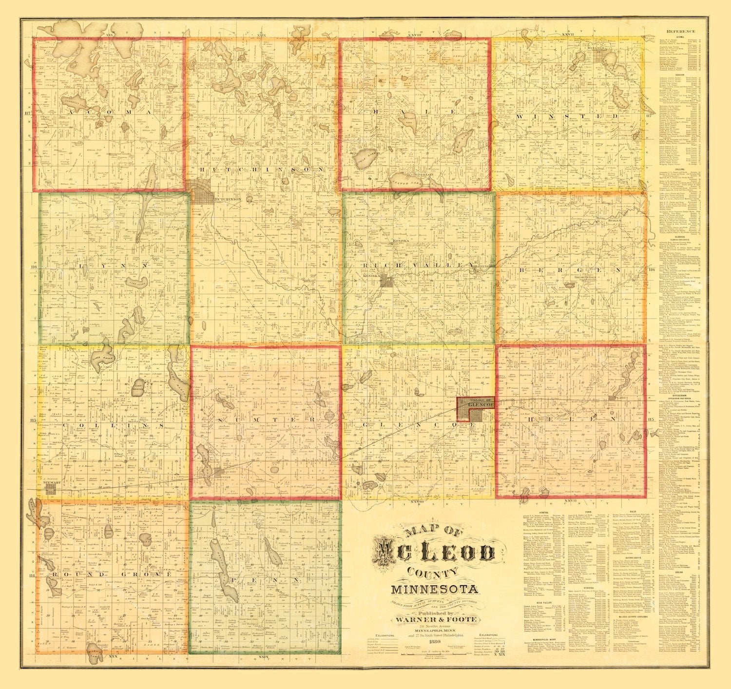 Vintage Map of McLeod County, Minnesota 1880