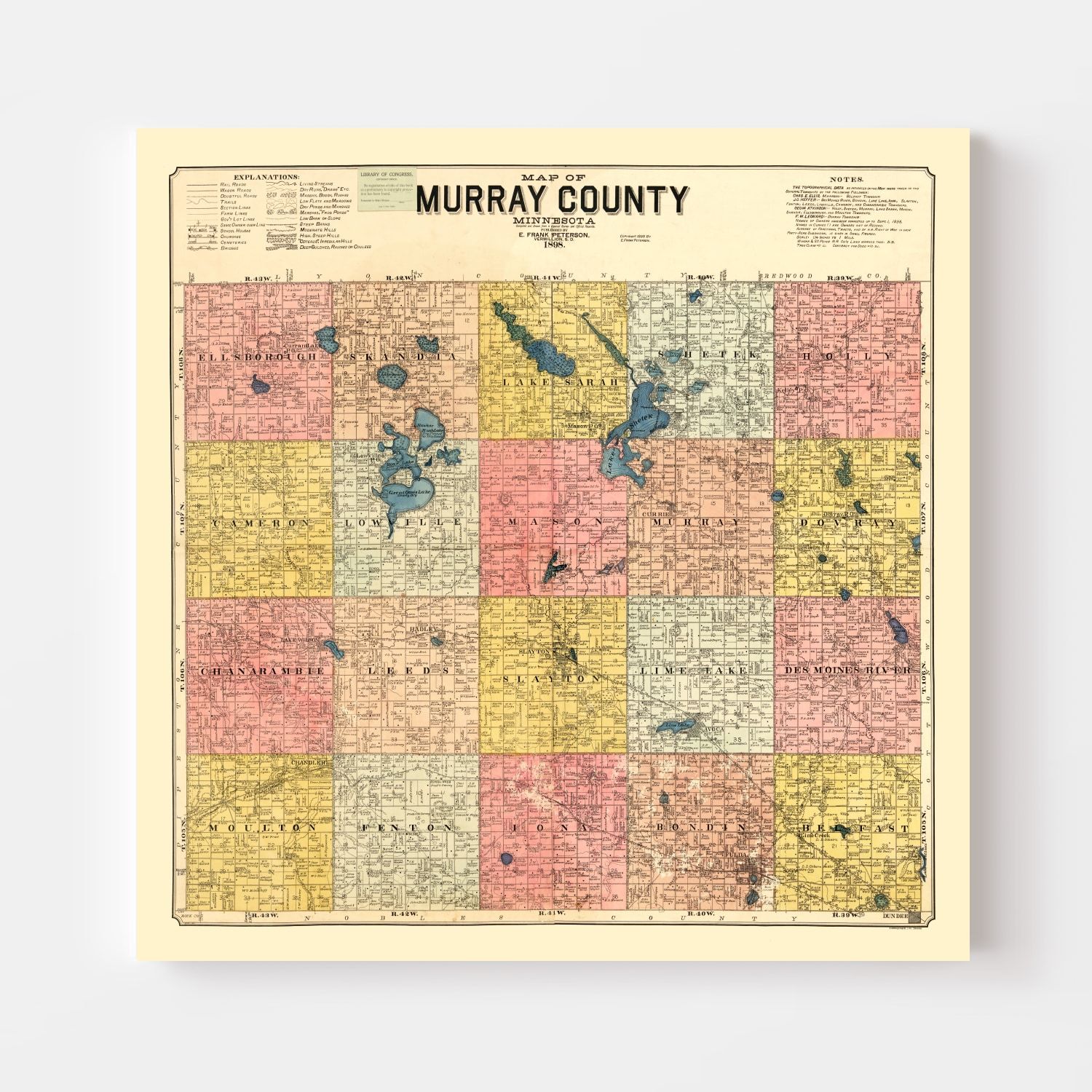 Vintage Map of Murray County, Minnesota 1898