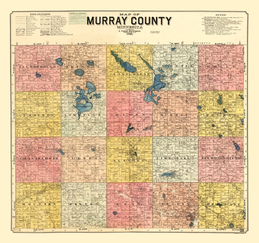 Vintage Map of Murray County, Minnesota 1898
