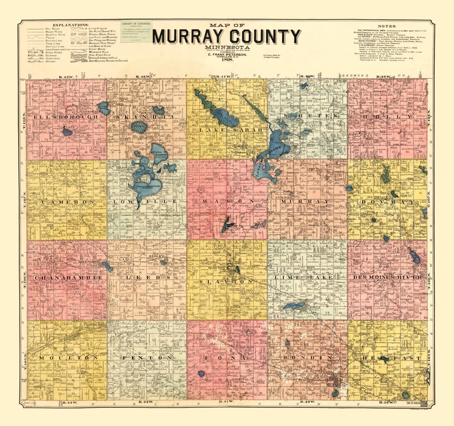Vintage Map of Murray County, Minnesota 1898