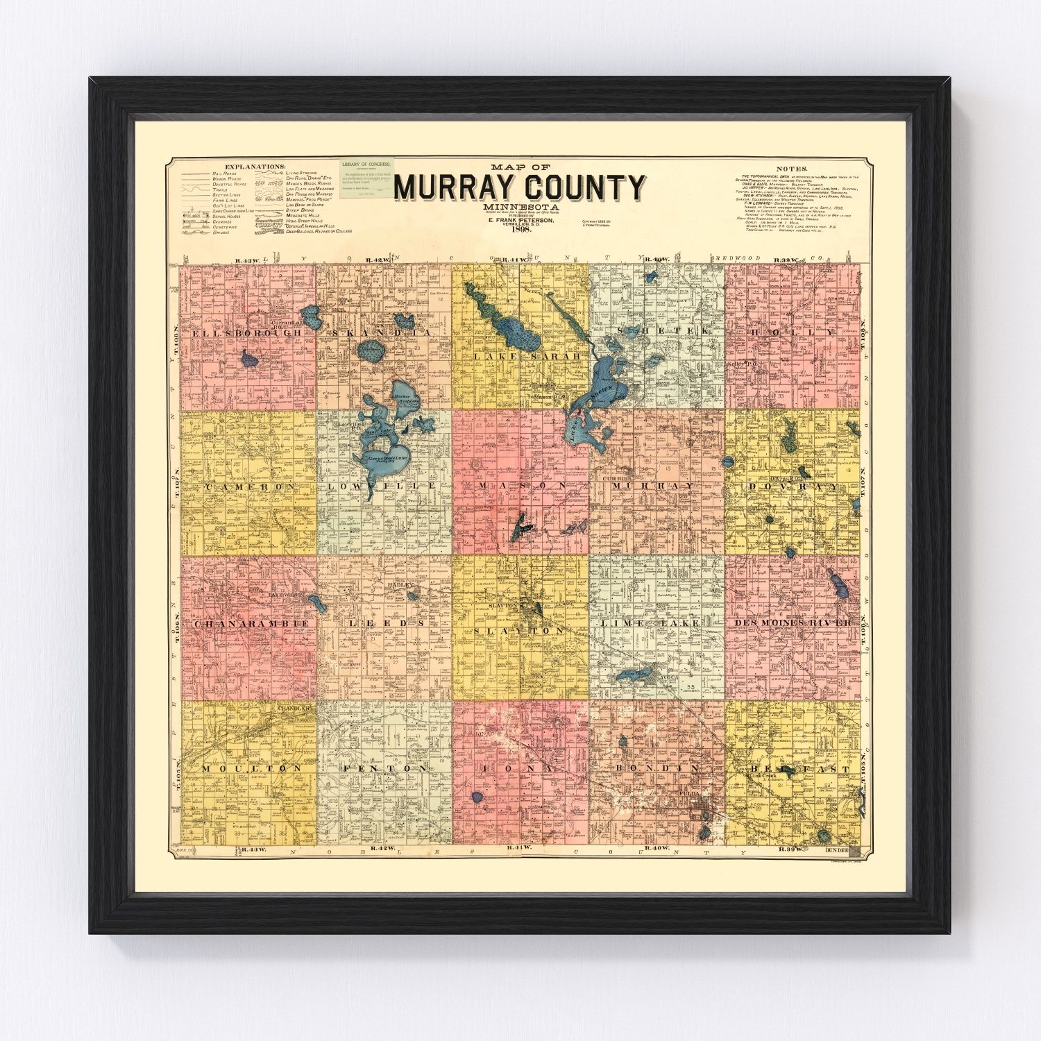 Vintage Map of Murray County, Minnesota 1898