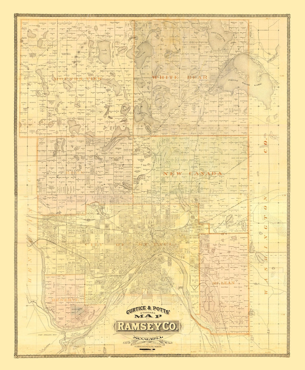 Vintage Map of Ramsey County, Minnesota 1885