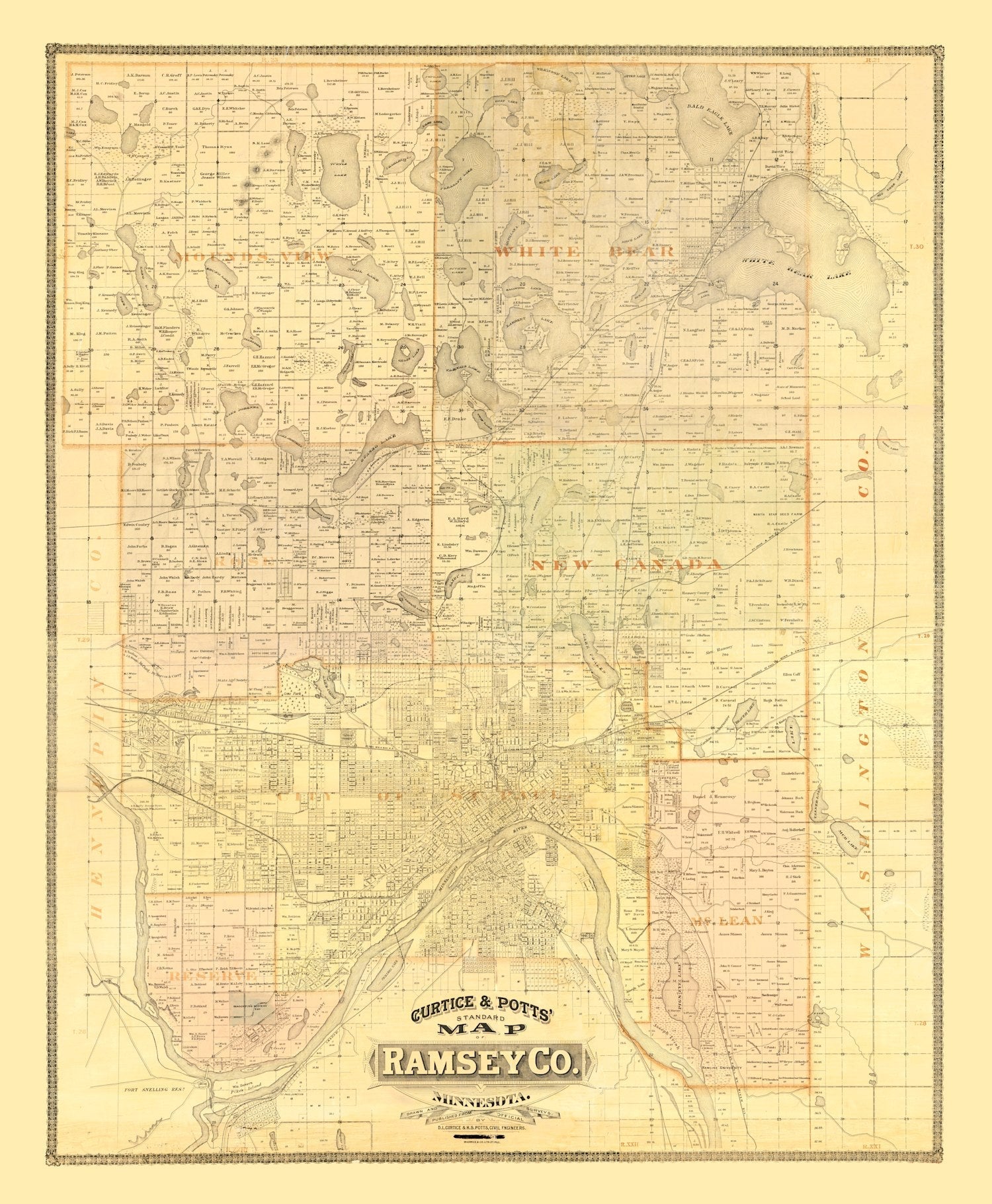 Vintage Map of Ramsey County, Minnesota 1885