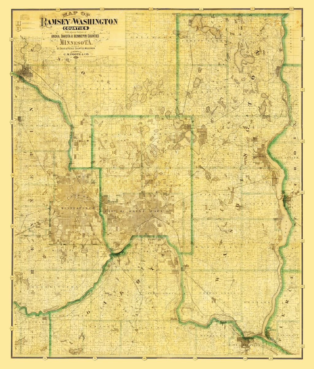 Vintage Map of Washington County, Minnesota 1887