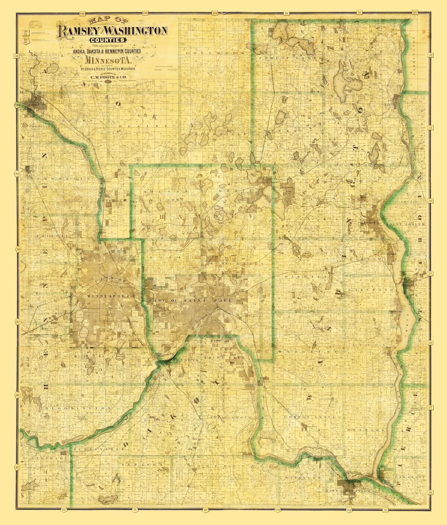 Vintage Map of Washington County, Minnesota 1887