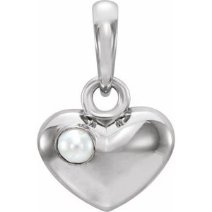 14K White Gold Freshwater Cultured Pearl Heart Pendant