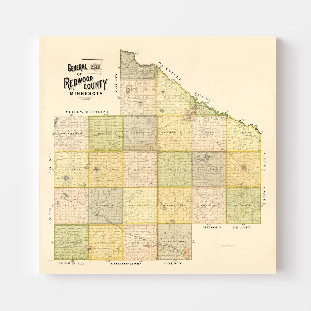 Vintage Map of Redwood County, Minnesota 1898