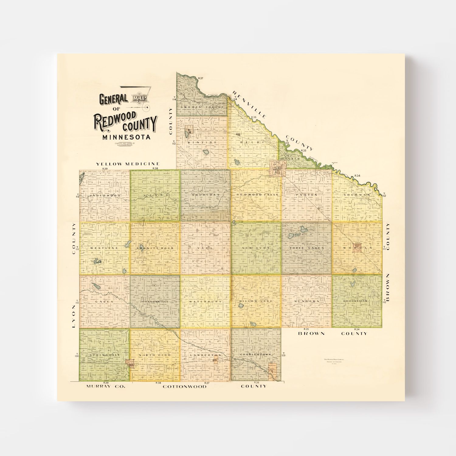 Vintage Map of Redwood County, Minnesota 1898