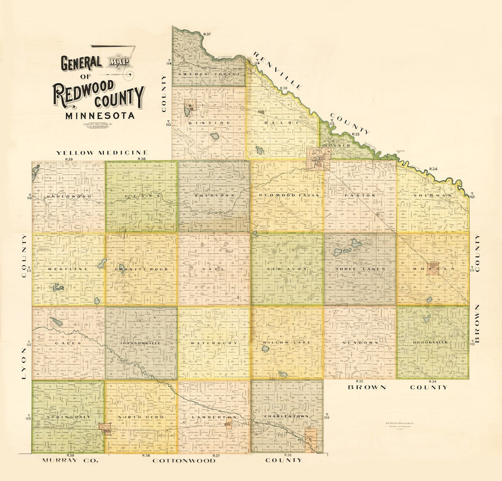 Vintage Map of Redwood County, Minnesota 1898