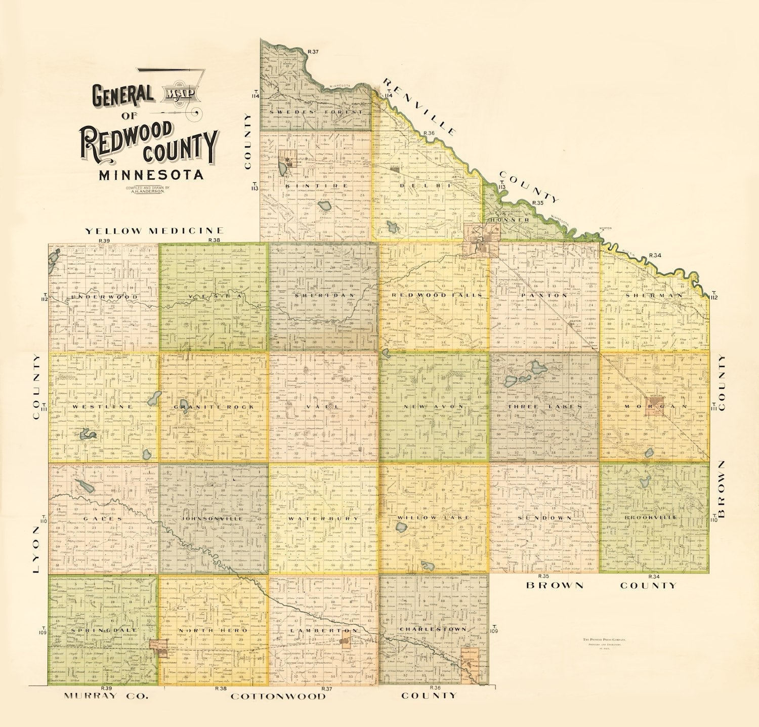 Vintage Map of Redwood County, Minnesota 1898
