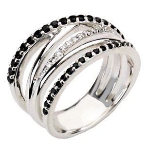 Sterling Silver Natural Black Spinel & 1/10 CTW Natural Diamond Ring