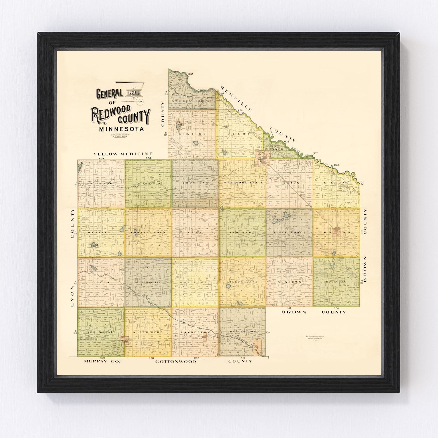 Vintage Map of Redwood County, Minnesota 1898