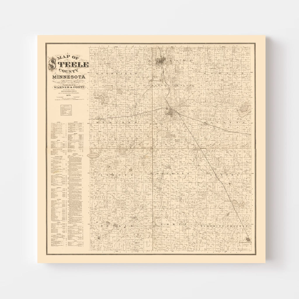 Vintage Map of Steele County, Minnesota 1879