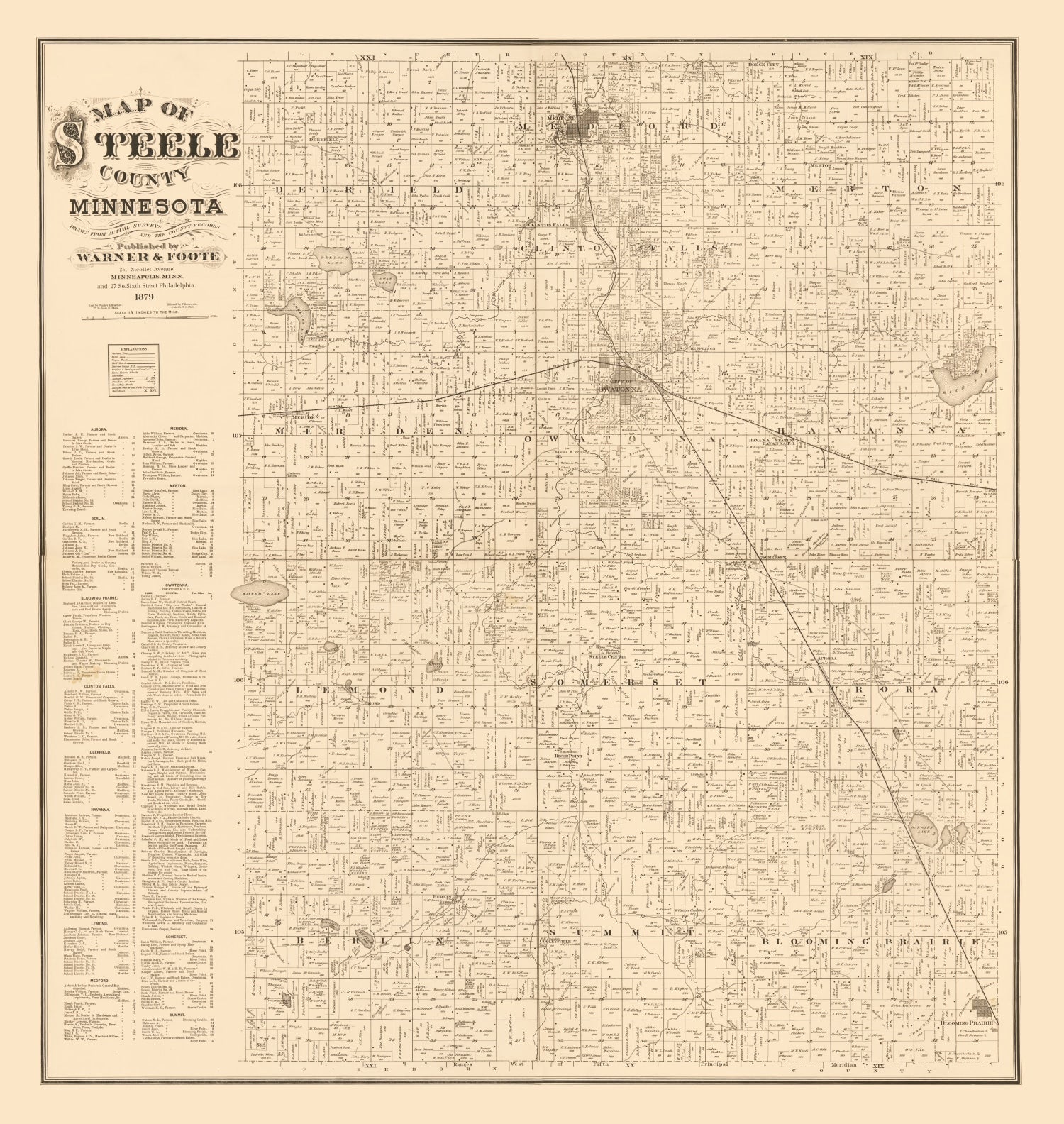 Vintage Map of Steele County, Minnesota 1879