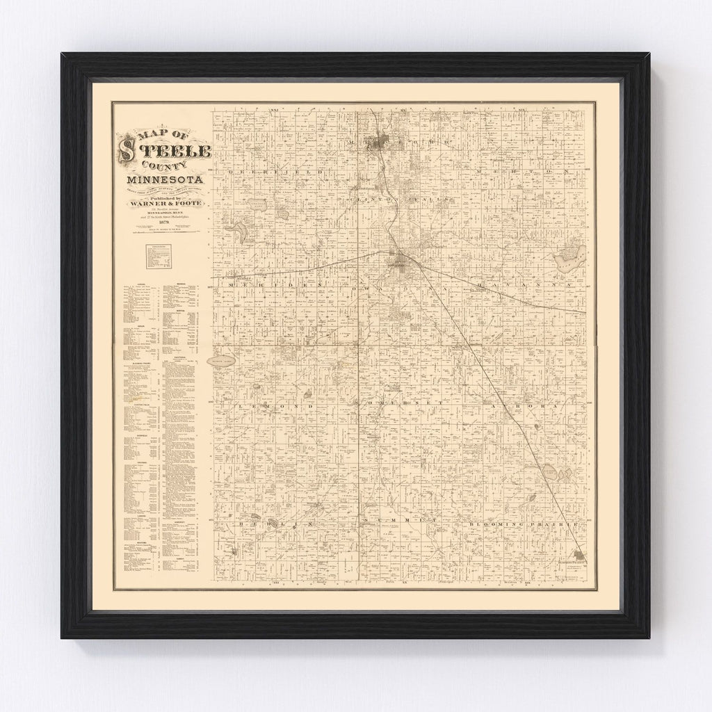 Vintage Map of Steele County, Minnesota 1879
