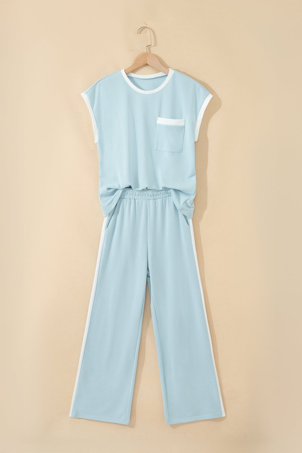 Contrast Trim Boxy Tank & Wide Leg Pants Set