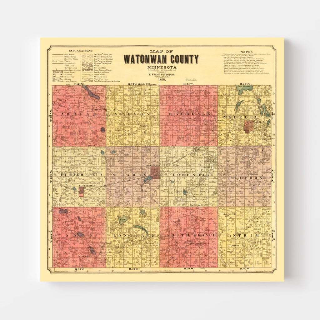 Vintage Map of Watonwan County, Minnesota 1898