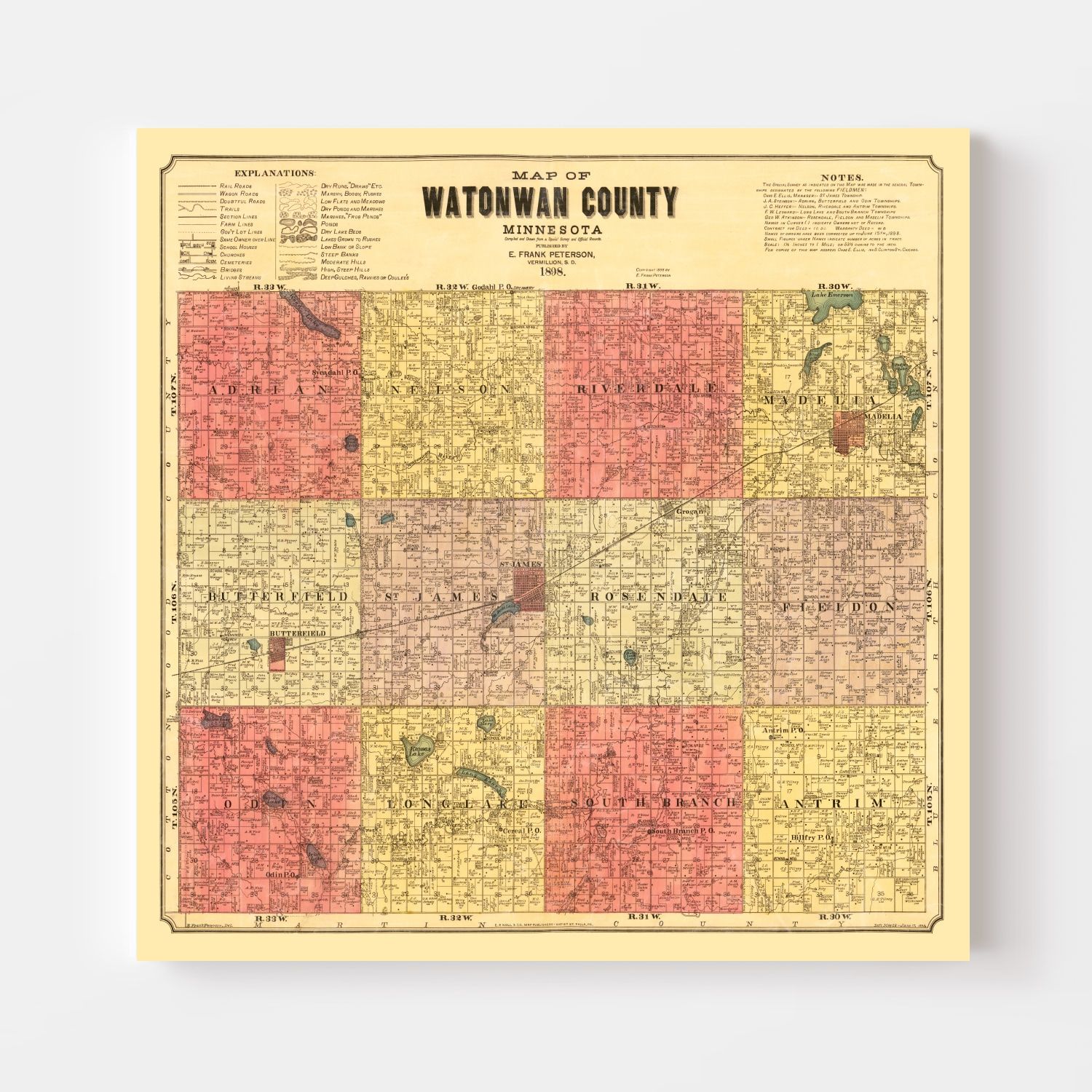 Vintage Map of Watonwan County, Minnesota 1898