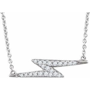 14K White Gold 1/8 CTW Natural Diamond Lightning Bolt 16-18" Necklace