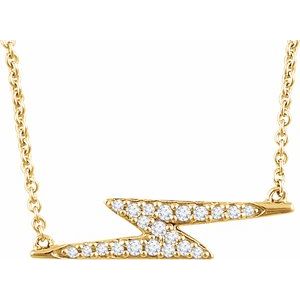 14K Yellow Gold 1/8 CTW Natural Diamond Lightning Bolt 16-18" Necklace