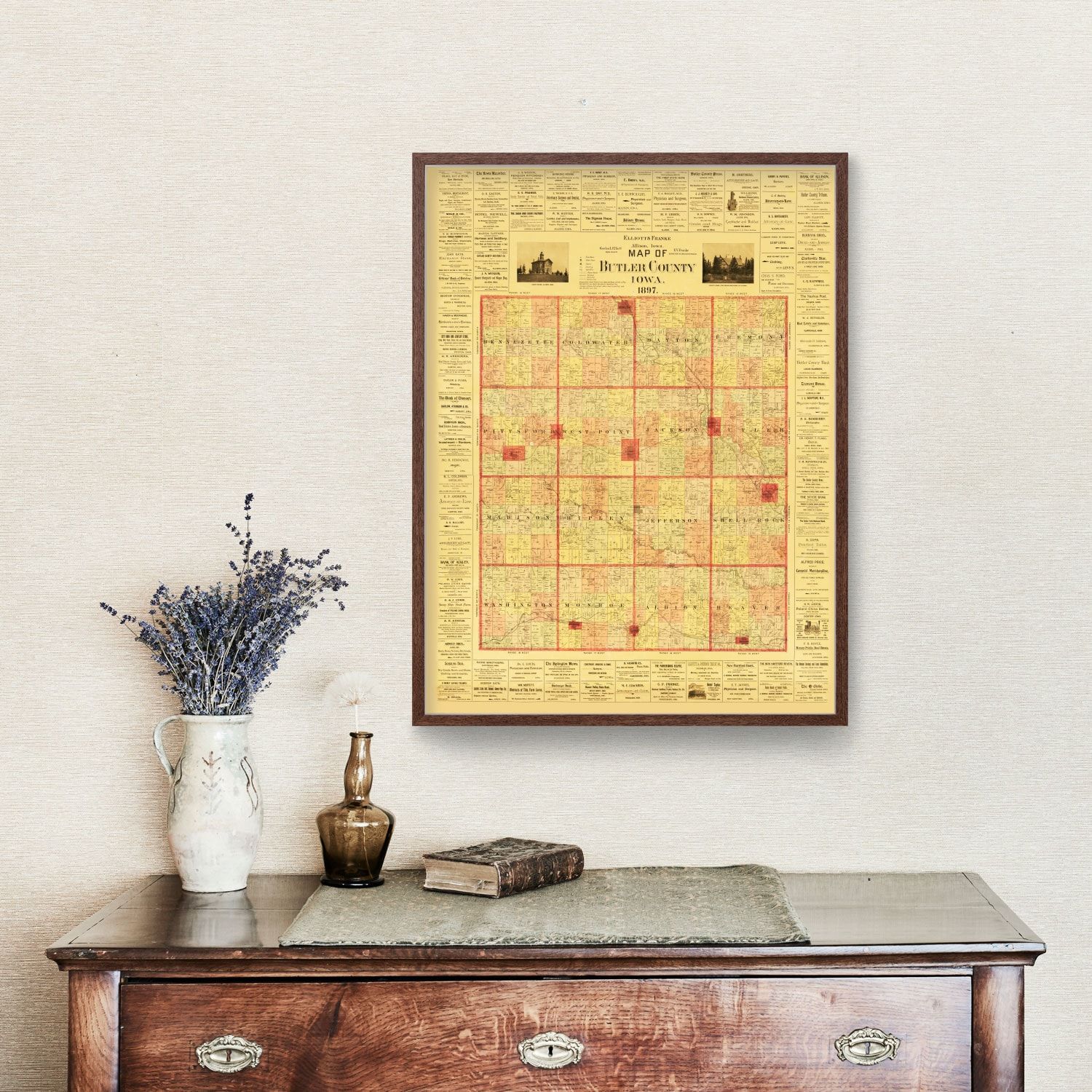 Vintage Map of Butler County, Iowa 1897