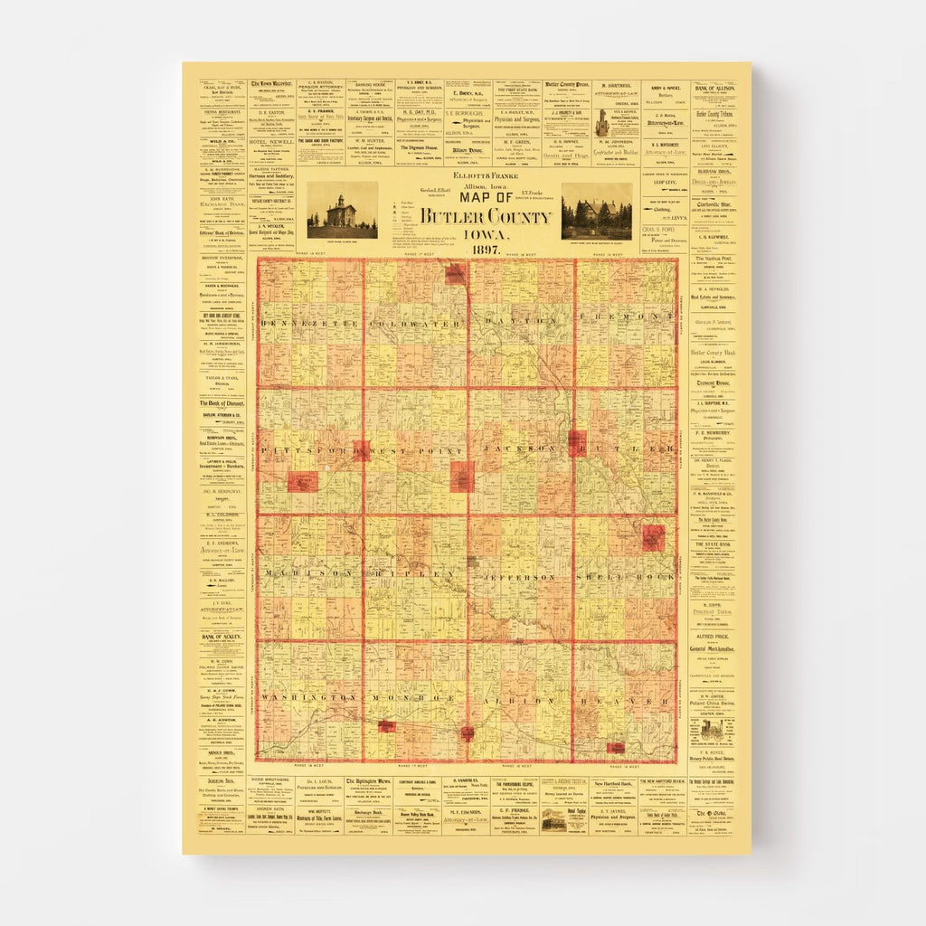 Vintage Map of Butler County, Iowa 1897