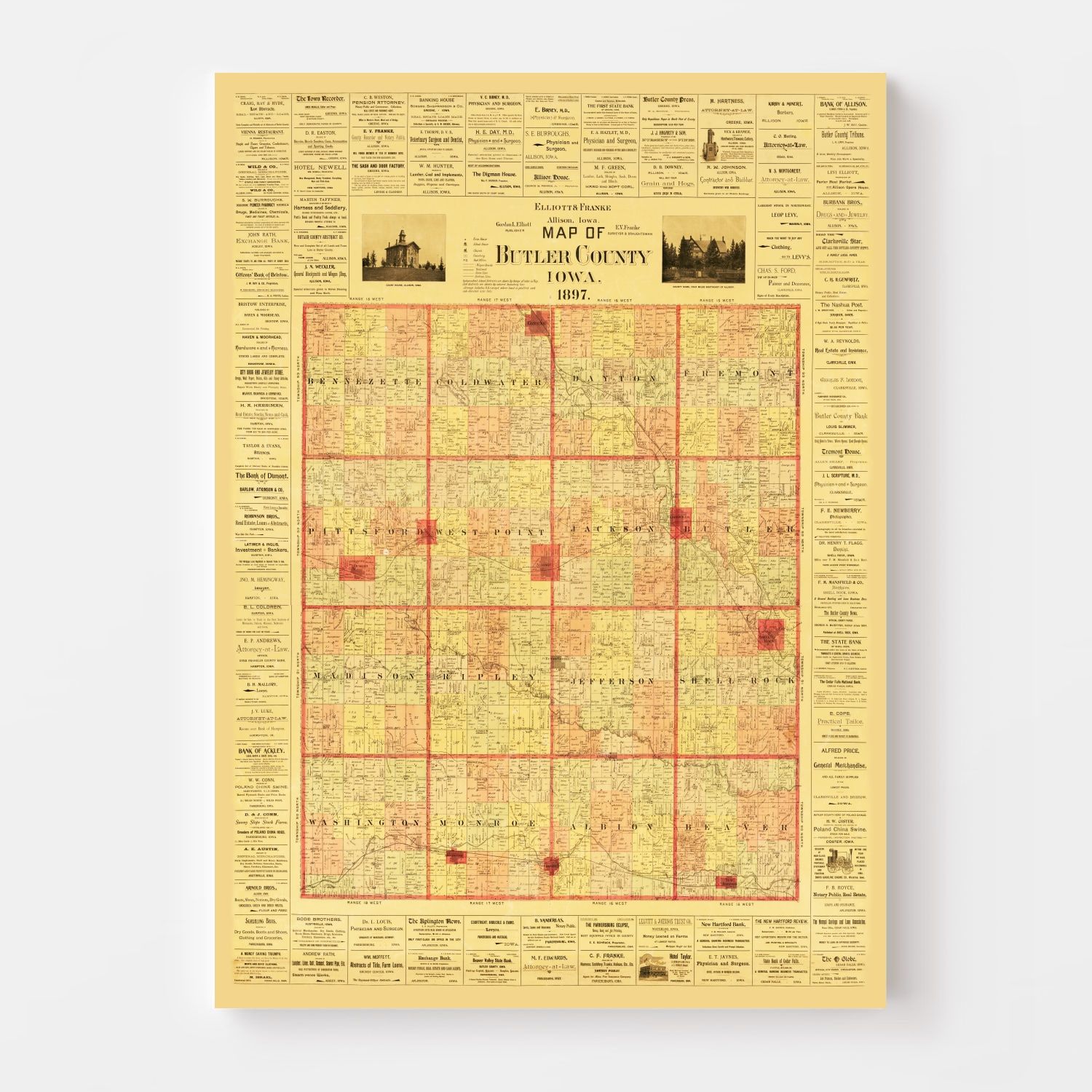 Vintage Map of Butler County, Iowa 1897