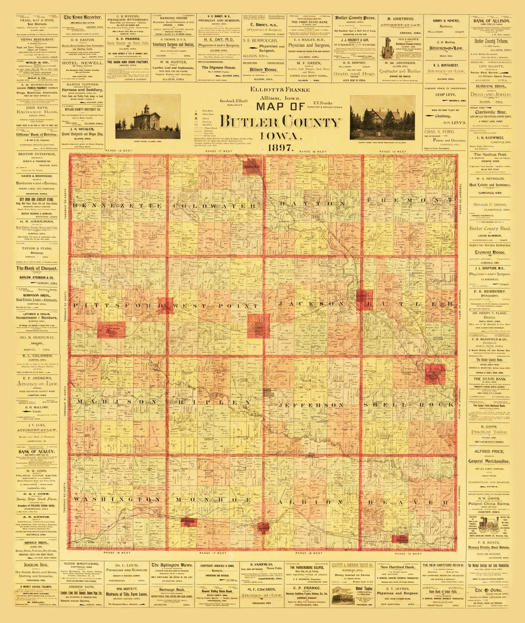 Vintage Map of Butler County, Iowa 1897