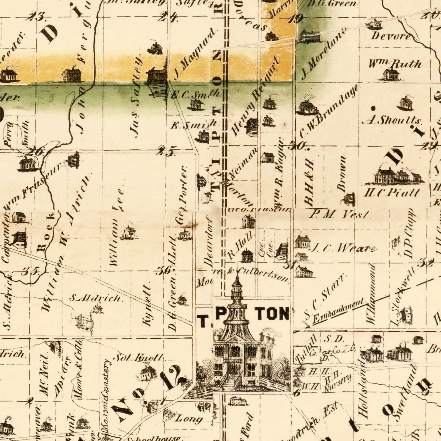 Vintage Map of Cedar County, Iowa 1863