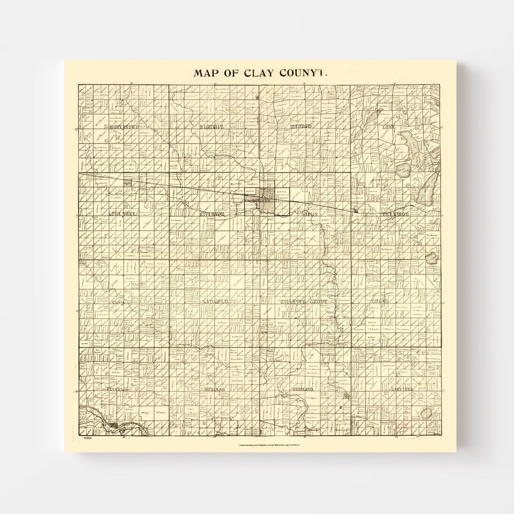 Vintage Map of Clay County, Iowa 1896
