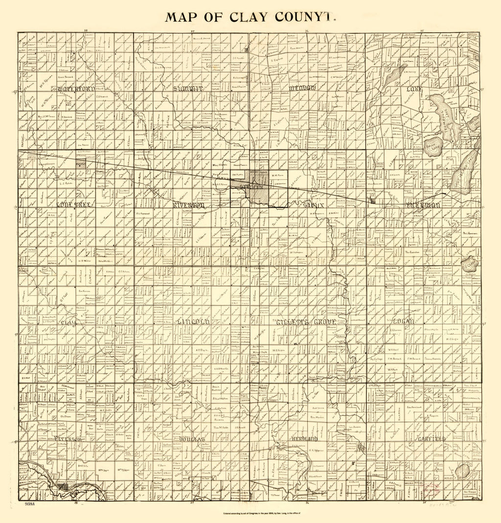 Vintage Map of Clay County, Iowa 1896