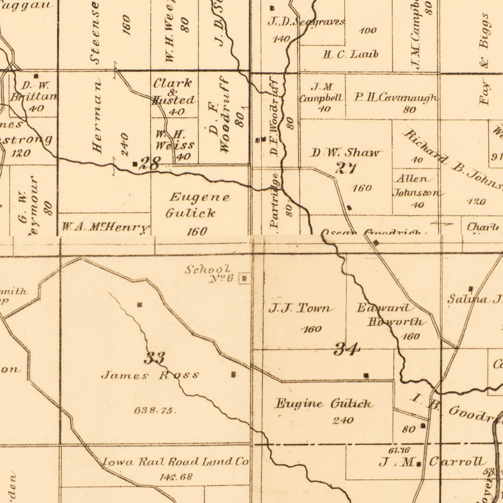 Vintage Map of Crawford County, Iowa 1883