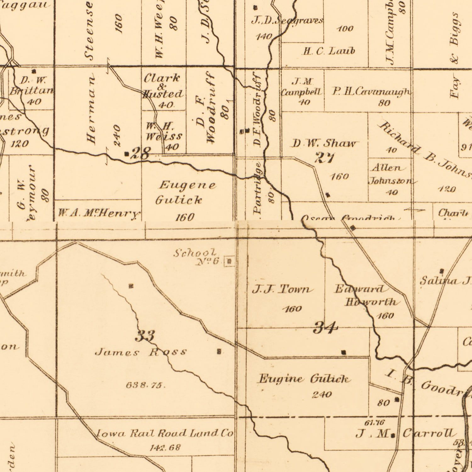 Vintage Map of Crawford County, Iowa 1883